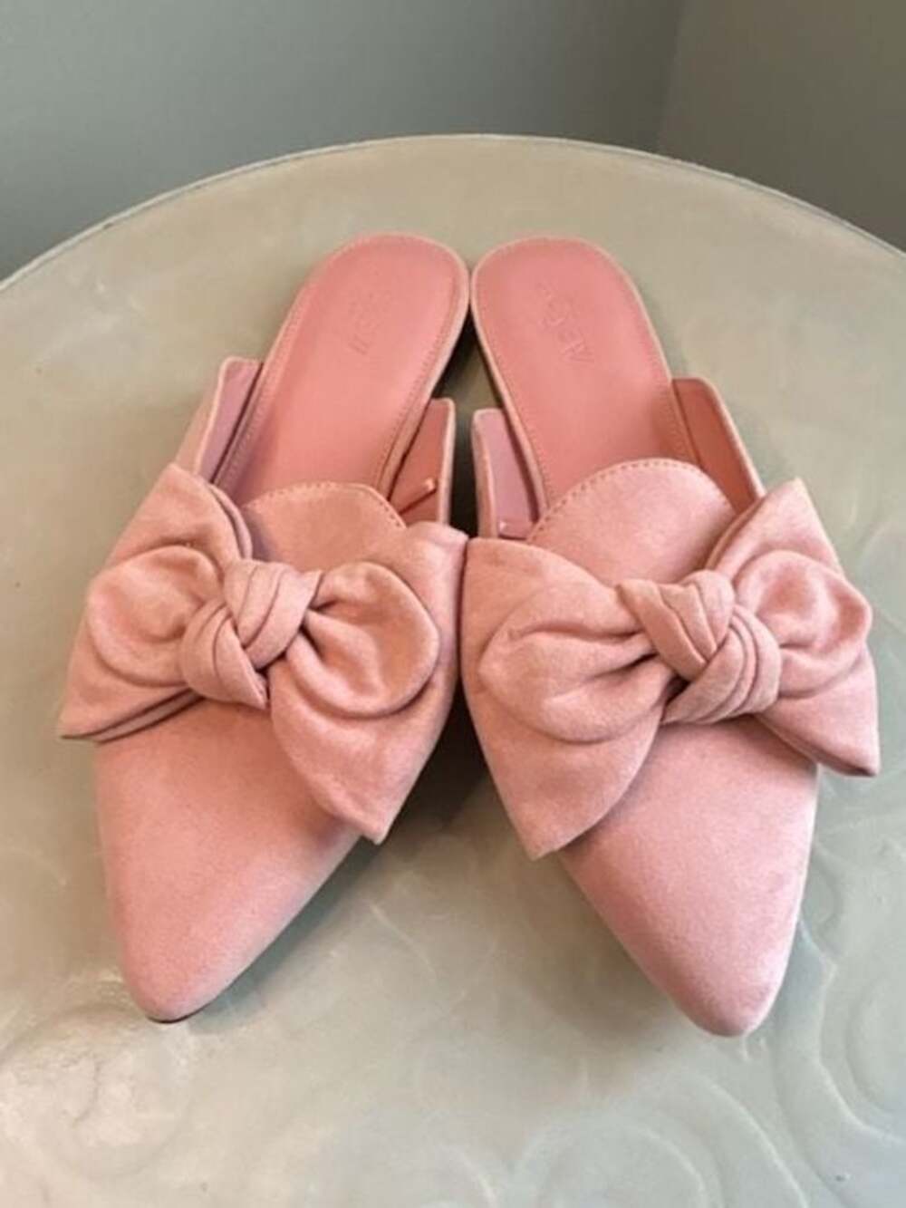 J.Crew Pink Sueded Bow Pointed Toe Mules